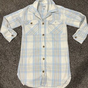 Arizona Jean Co Blue & Cream Plaid Button Down Shacket Size Small
